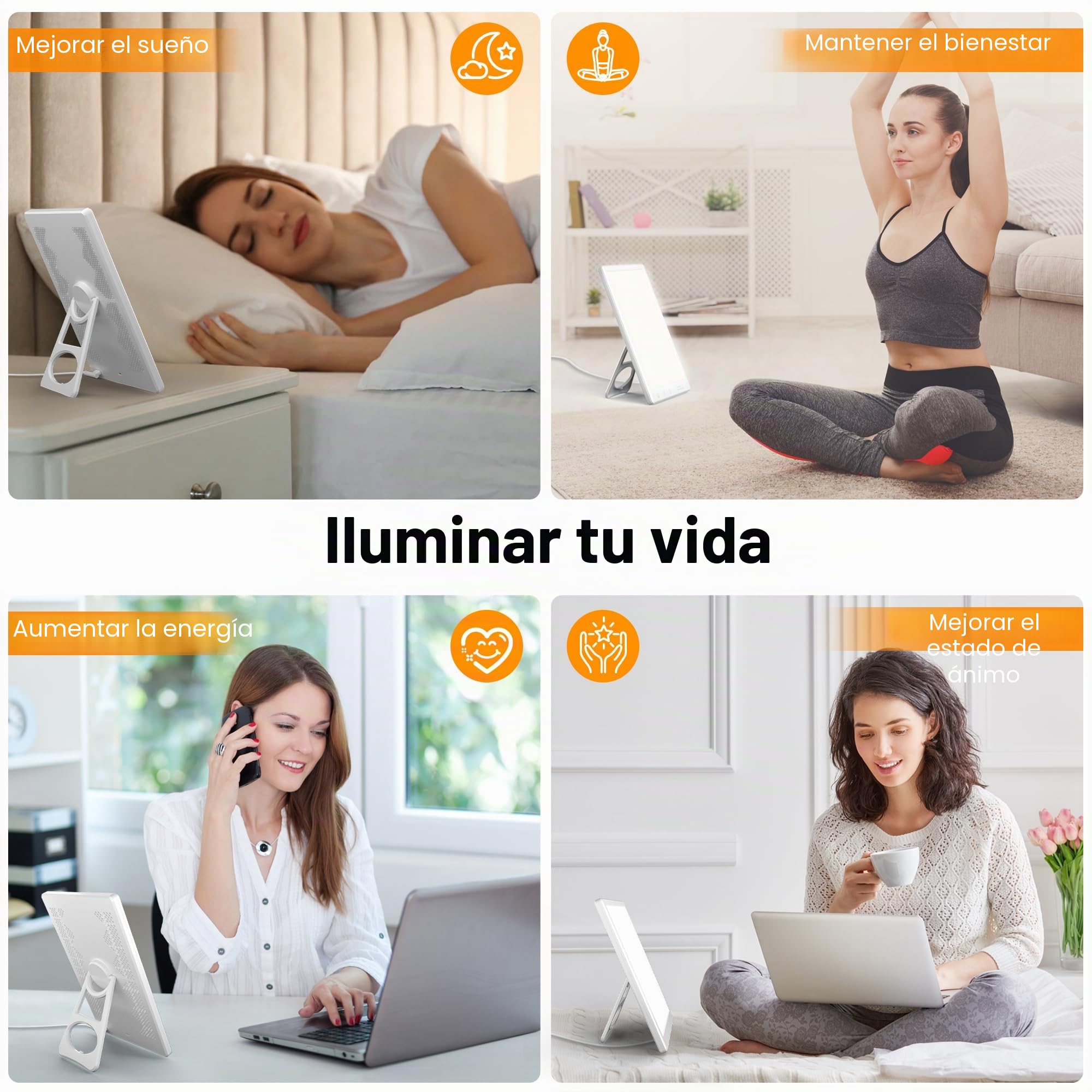 Bravmate lámpara diurna 10000 Lux, control táctil lámpara solar sin UV con 3 temperaturas de color, luz del día con soporte ajustable de 45 ° para el lugar de trabajo o el hogar