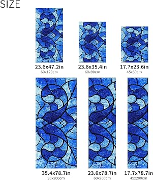 Window Privacy Film Stained Glass Blue Decorative Frosted Glass Window Film for Glass Door Bathroom Window 17.7'' x 23.6'' Non-Adhesive Window Decals Stickers