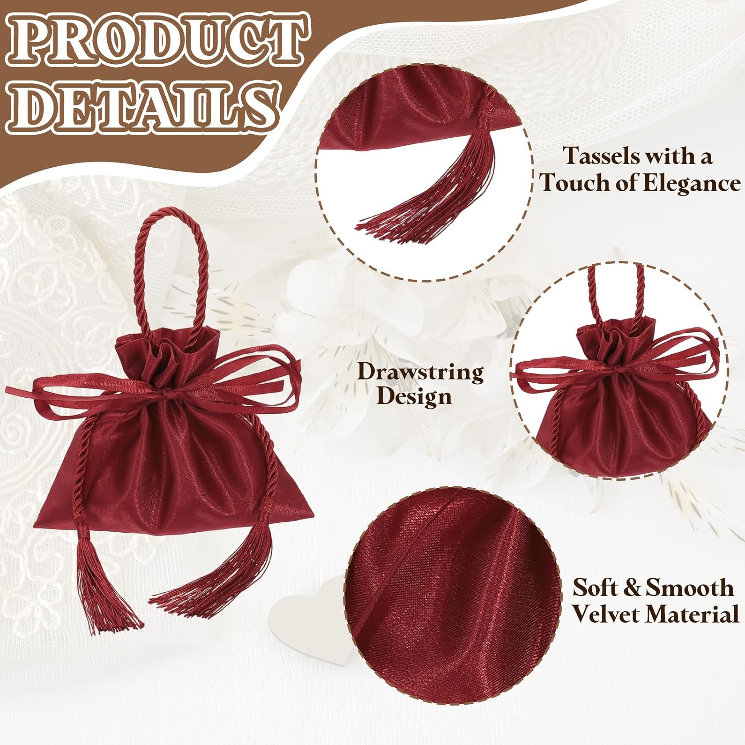 PATIKIL Velvet Gift Drawstring Bags 6 x 5.5 Inch, 10Pcs Velvet Pouches Wedding Candy Bags with Tassels for Christmas Jewelry Party Favor, Wine Red - Image 3