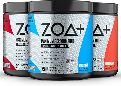ZOA Paquete de polvo para antes del entrenamiento, todos los sabores - 75 porciones (paquete de 3)