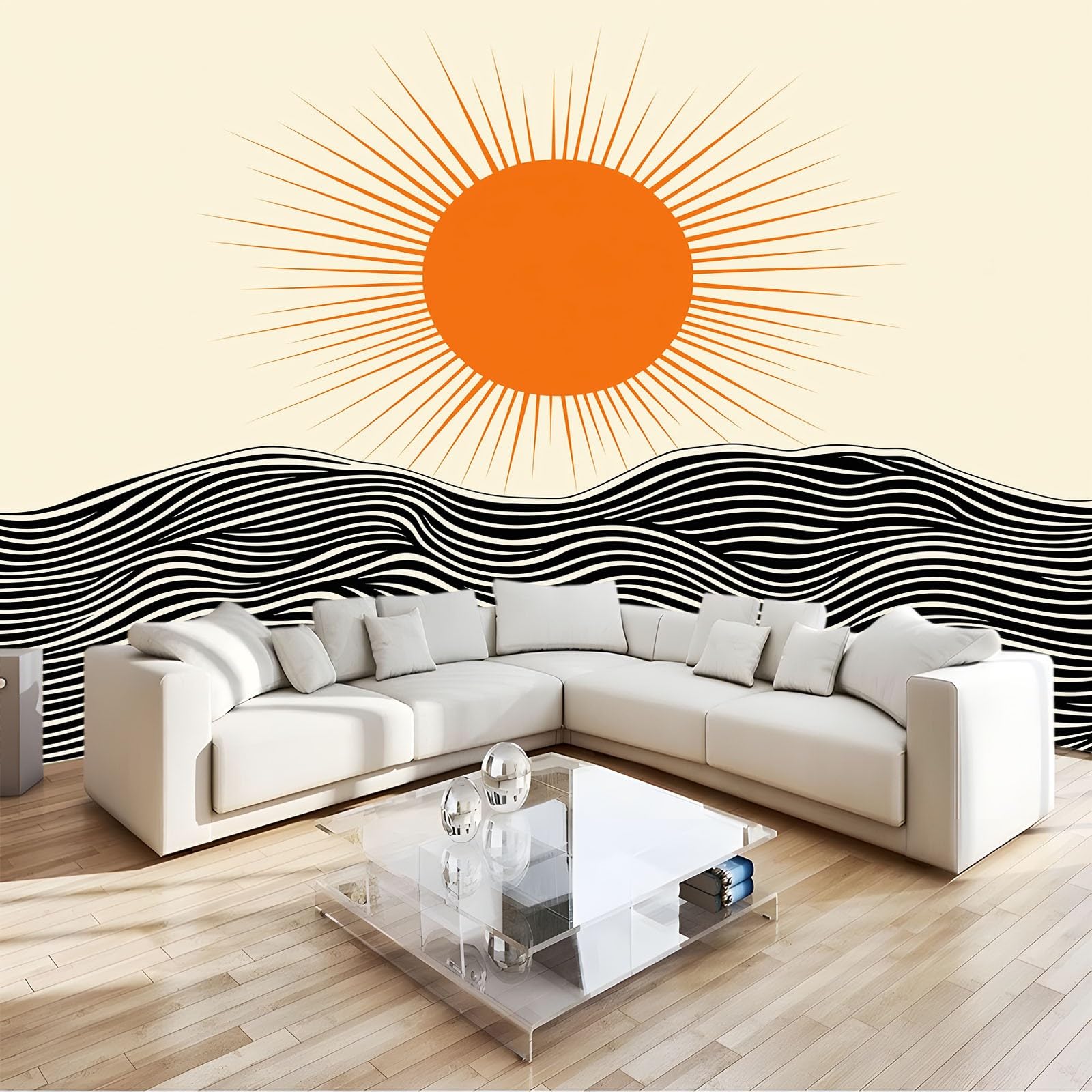 Fototapety Abstrakcyjne Słońce Linie Fototapeta 250 x 175 cm Włóknina, Sztuka Tapeta Ścienna Khaki Nowoczesna Dekoracja Ścienna Salon Biuro Salon