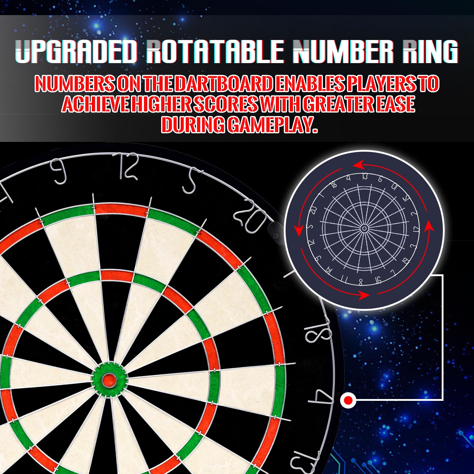 Dartscheibe mit Pfeilen, 18 Zoll Steeldart Set mit 12 Dartpfeilen, klassisches Dartboard mit drehbarem Zahlenring für Erwachsene, Anfänger, Zuhause, Bar und Training