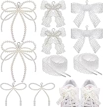 Draupnir 8 Pcs Pearls Lace Bow Shoe Charms For Sneakers Decorations Bowknot Buckle Pearl Beaded Chain Coquette Aesthetic DIY Shoe Lace Sneakers Accessories For Women Jewelry Keychain Bag Car Charms