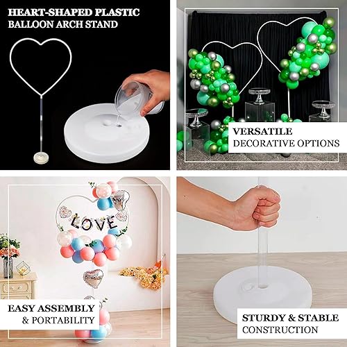 Miniatura 4 de Efavormart - Juego de 2 soportes de arco de globos de plástico en forma de corazón blanco, columna de soporte para globos con base redonda