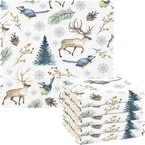 KLL Christmas Birds Deer Tree Car Drying Towels Extra Large Farm Tea Towel Set Kitchen Hand Towels Coffee Absorbent Towels