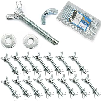 15 Sets 60 Pcs Total Silver Zinc Coated 1/4"-20 x 2 Wing Screw Bolts Wing Nuts and Flat Washers Kit Hand Twist Tighten Wing Head Butterfly Screws and Nut Fasteners Assorted Kit