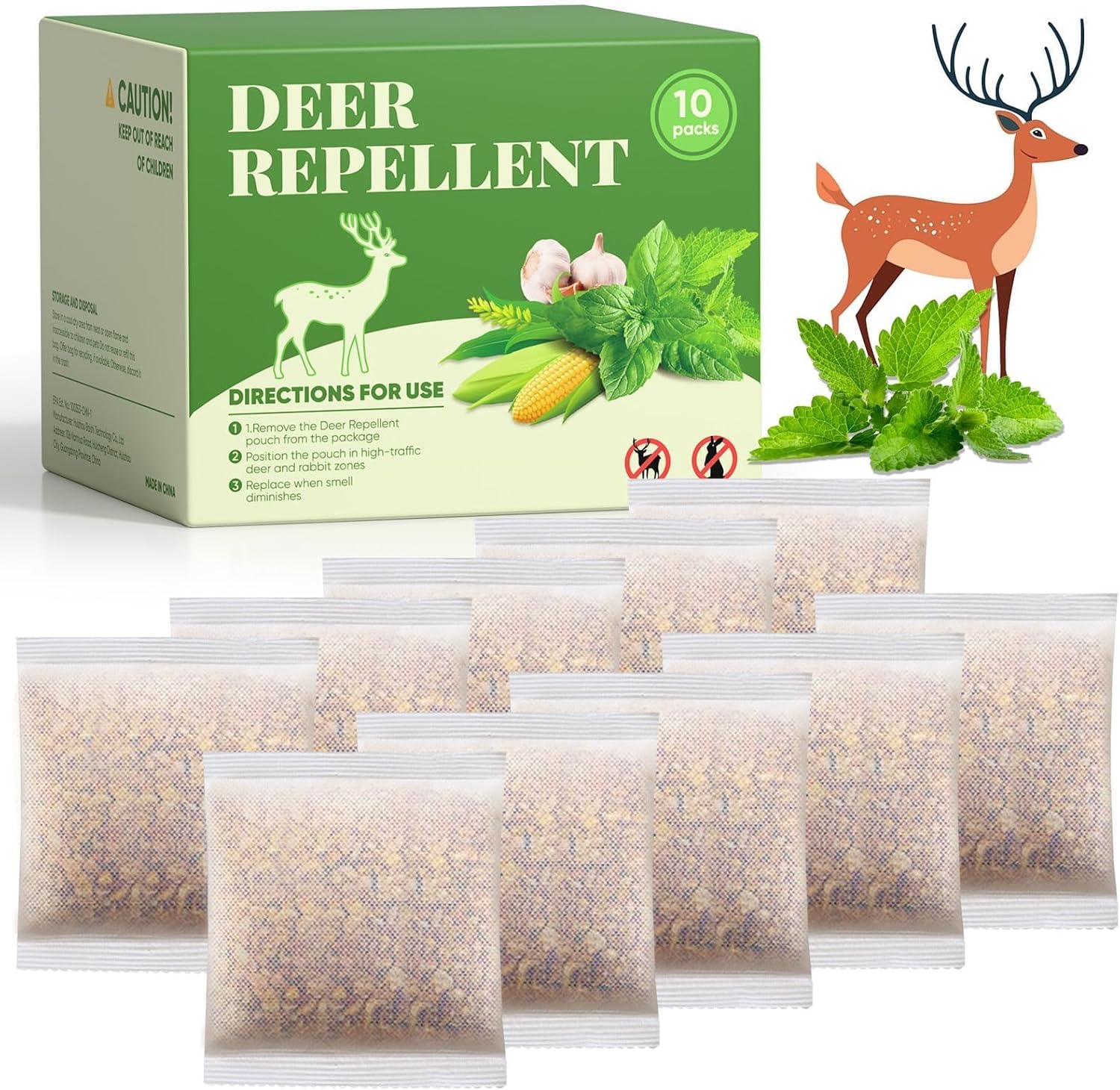 10 Pack Deer Repellent Pouches, Rabbit Repellent Outdoor Deer Repeller Deer Deterrent for Plants Garden, Deer Away for Flowers, Keep Deer Out of Lawn Indoor & Outdoor, Safe for Pets & Family