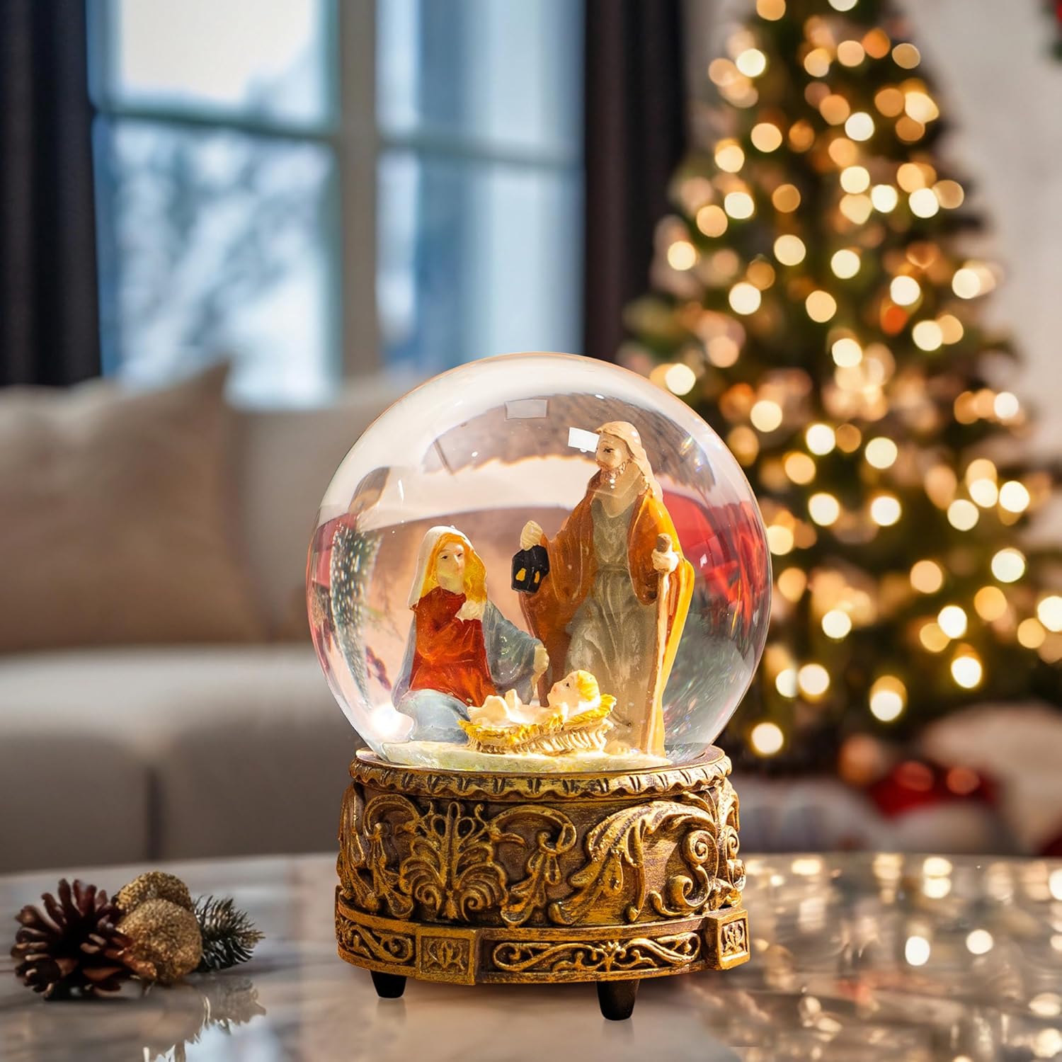 Snow Globes Glitter Water Globe Musical Snow Globe Decoration Plays Music, Nativity Christmas Snow Globes - Image 2