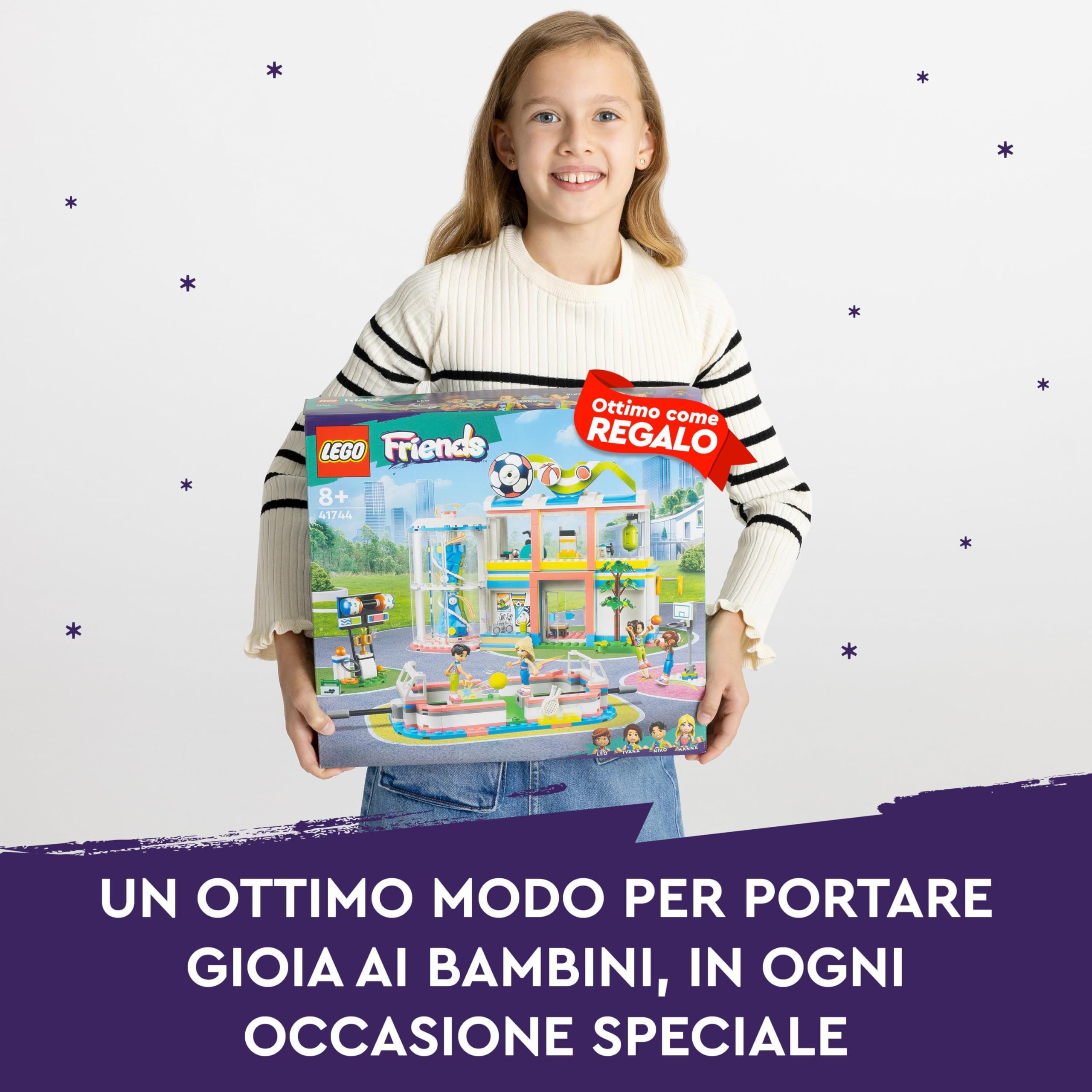 LEGO Friends Centro Sportivo con Gioco del Calcio, Basket e Tennis più Parete da Arrampicata e 4 Mini Bamboline, Giochi Heartlake City per Bambine e Bambini da 8 Anni, Idea Regalo di Compleanno 41744