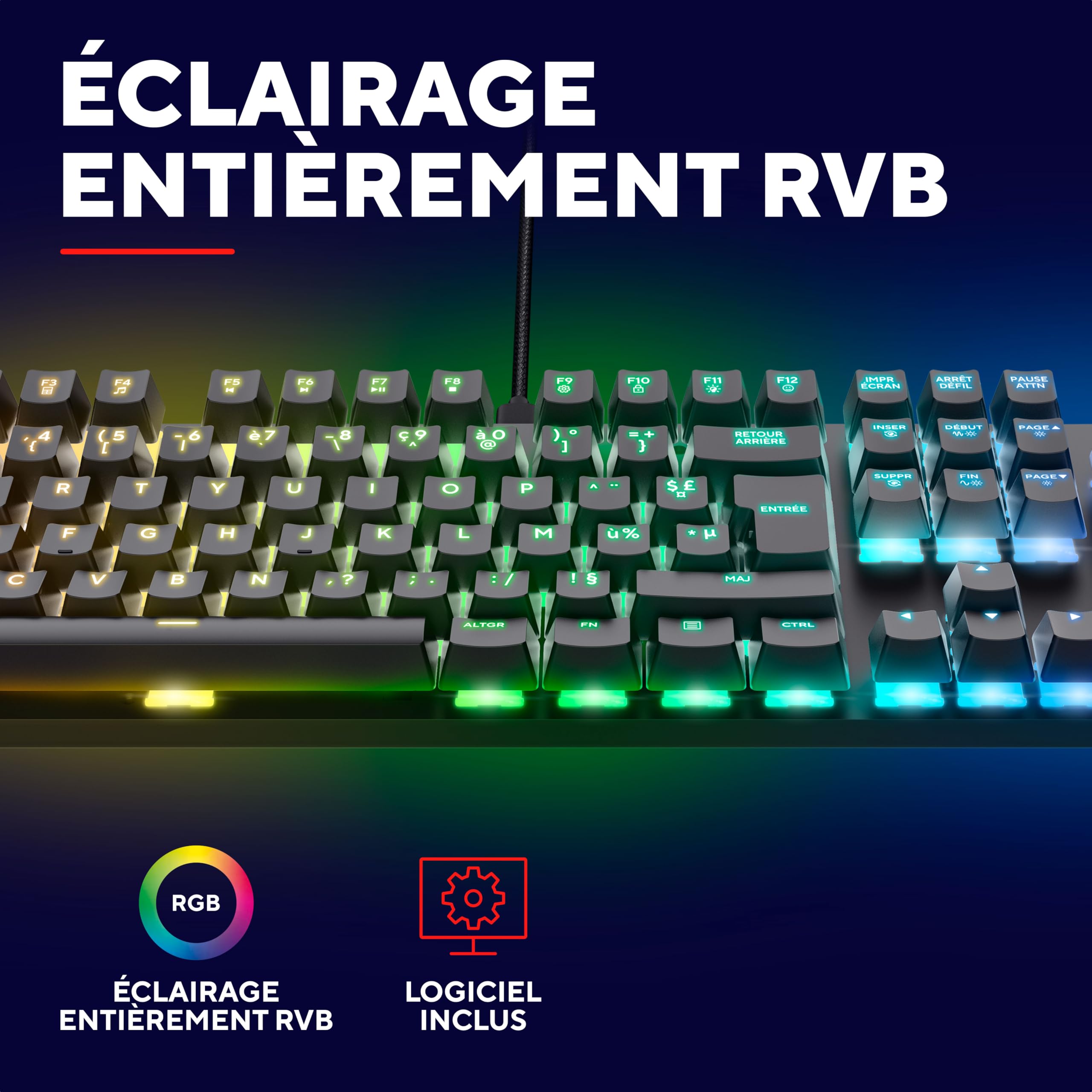 GXTrust Zora Clavier Mécanique Française AZERTY avec Éclairage RGB, Noir | Commutateurs Huano Linéaires, Anti-Ghosting N-Key Rollover, Clavier Gamer Filaire Programmable PC, Laptop