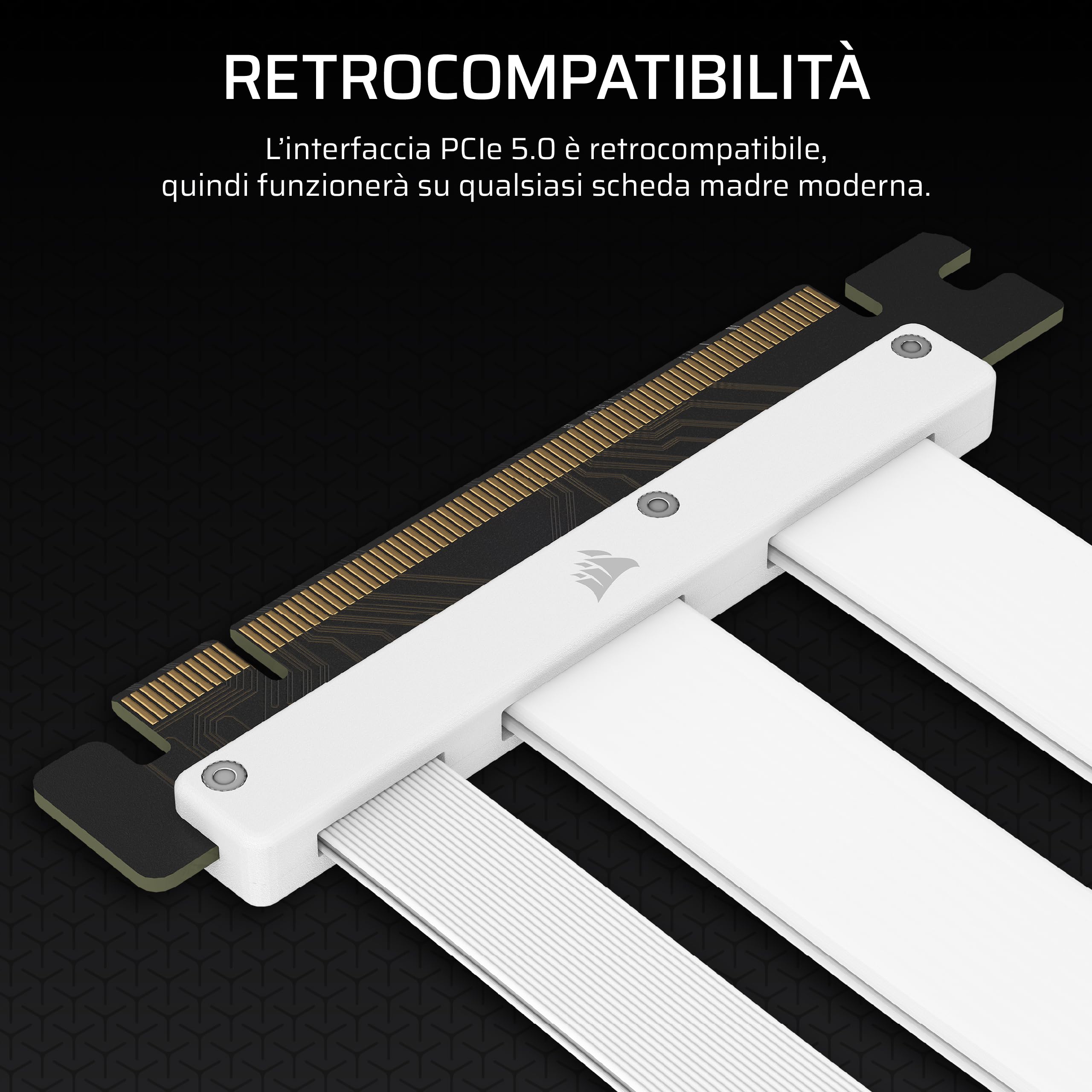 Corsair Premium PCIe 5.0 x16 Riser 175 mm Cavo – Bianco | Ultra flessibile, Resistente, Cacile da installare