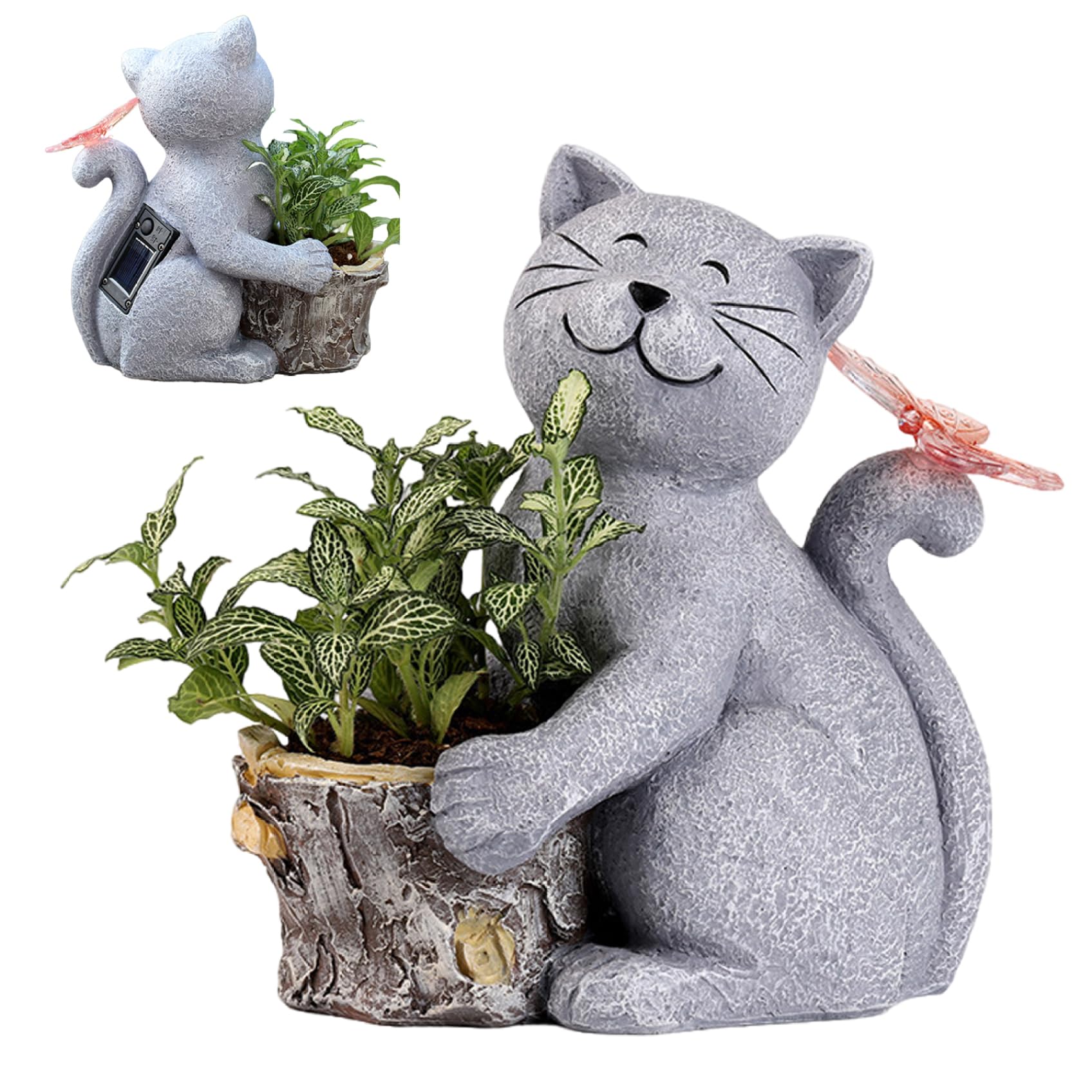 Bemonew Garden Statues with Solar Lights Solar Garden Statues, Creative Cat Butterfly with Light, Waterproof Energy Saving Resin Figurine Lamps