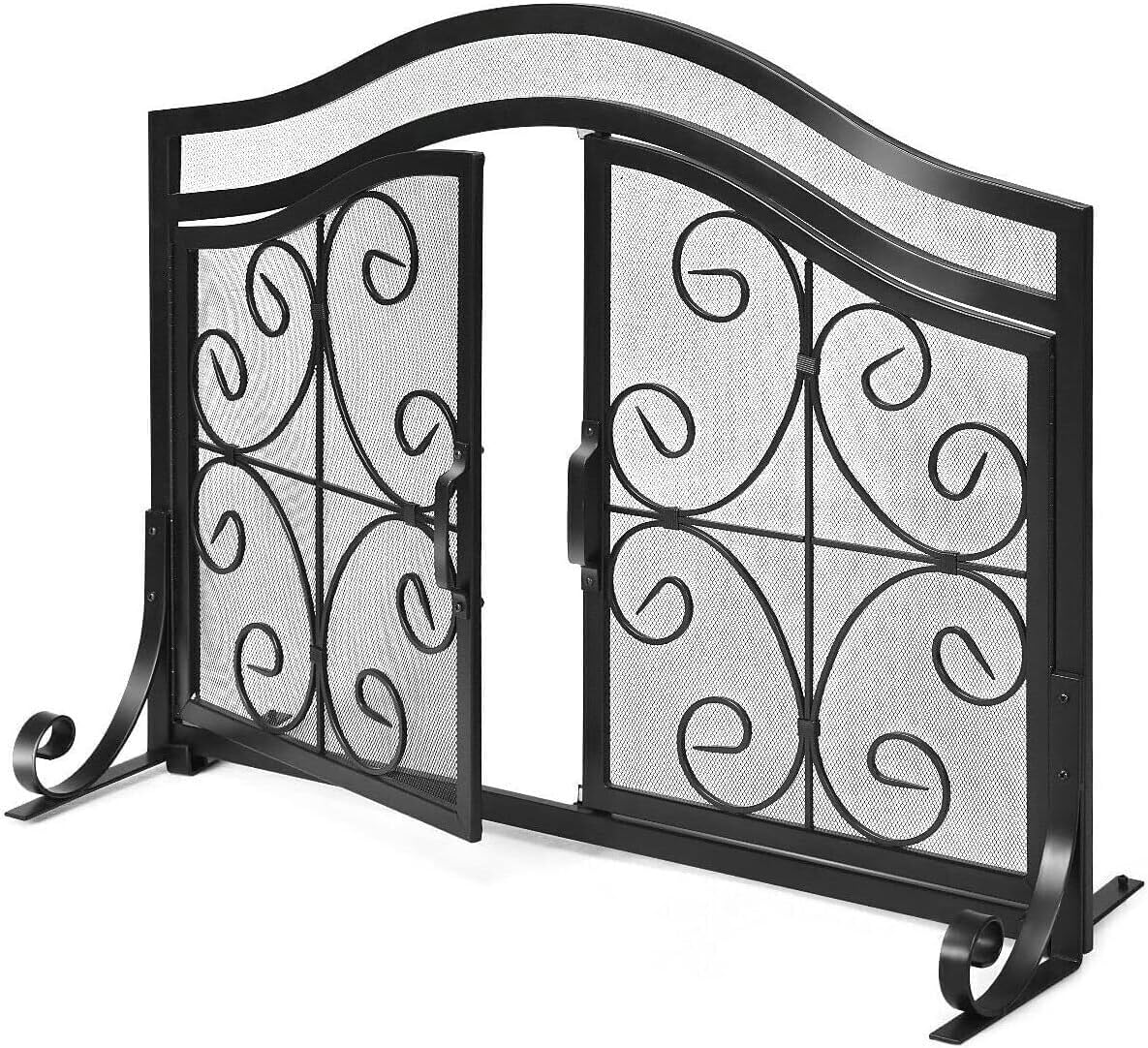 Decorative Fireplace Screens Fireproof Screen with Hinged Magnetic Double Door Flat Protection Black Fireproof Screen Fireplace Screen Control Panel