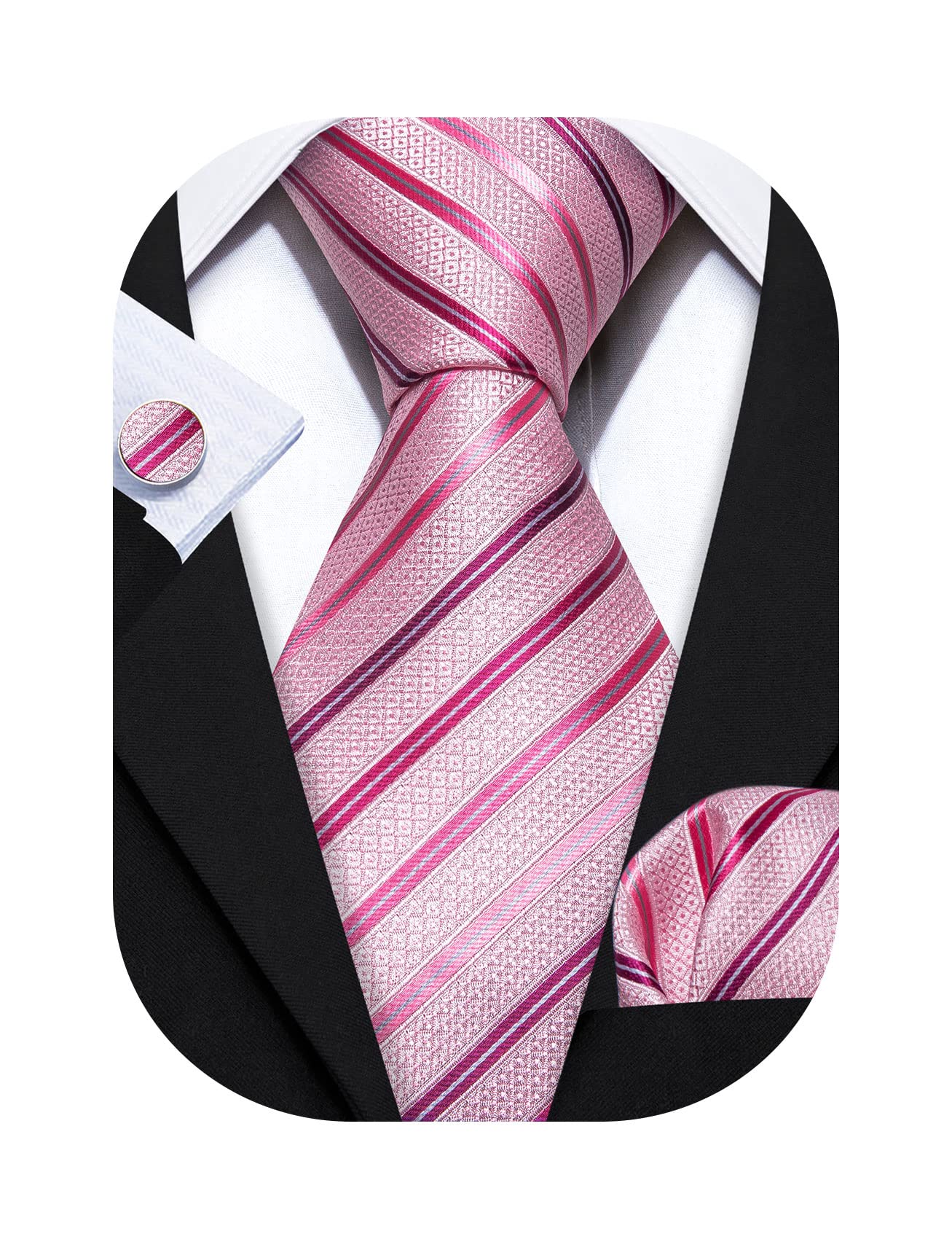 Barry.WangMen Ties Silk Necktie Set Formal Solid Handkerchief Cufflinks Woven Wedding Business