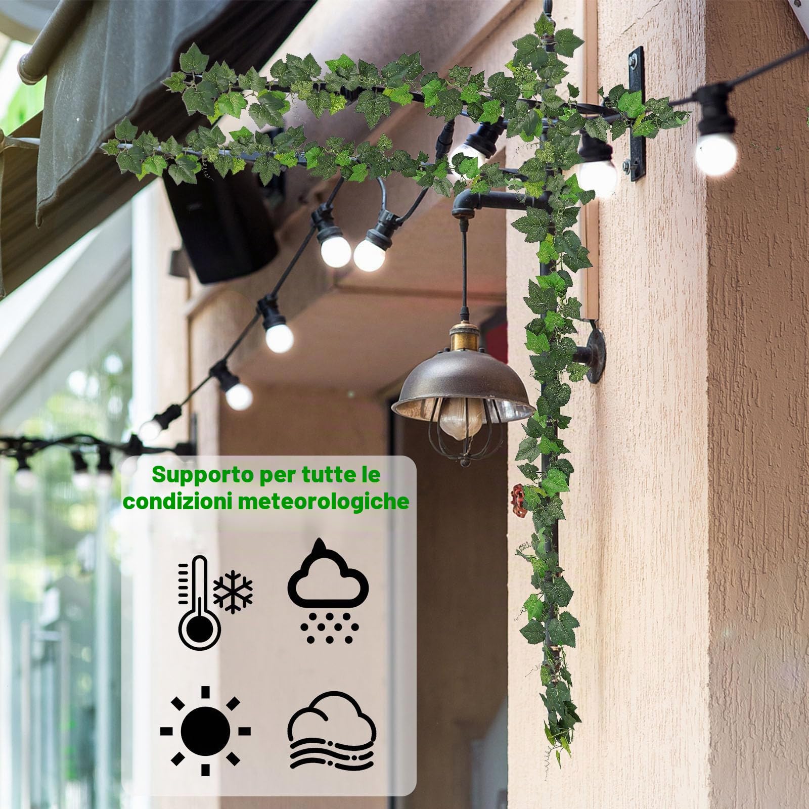2pcs 157 pollici fiamma ritardante falsi viti foglie artificiali rustiche sulla vite falsa foglia d'uva verde ghirlanda di seta piante di ivea per cappotto fattoria parete verde appeso giardino