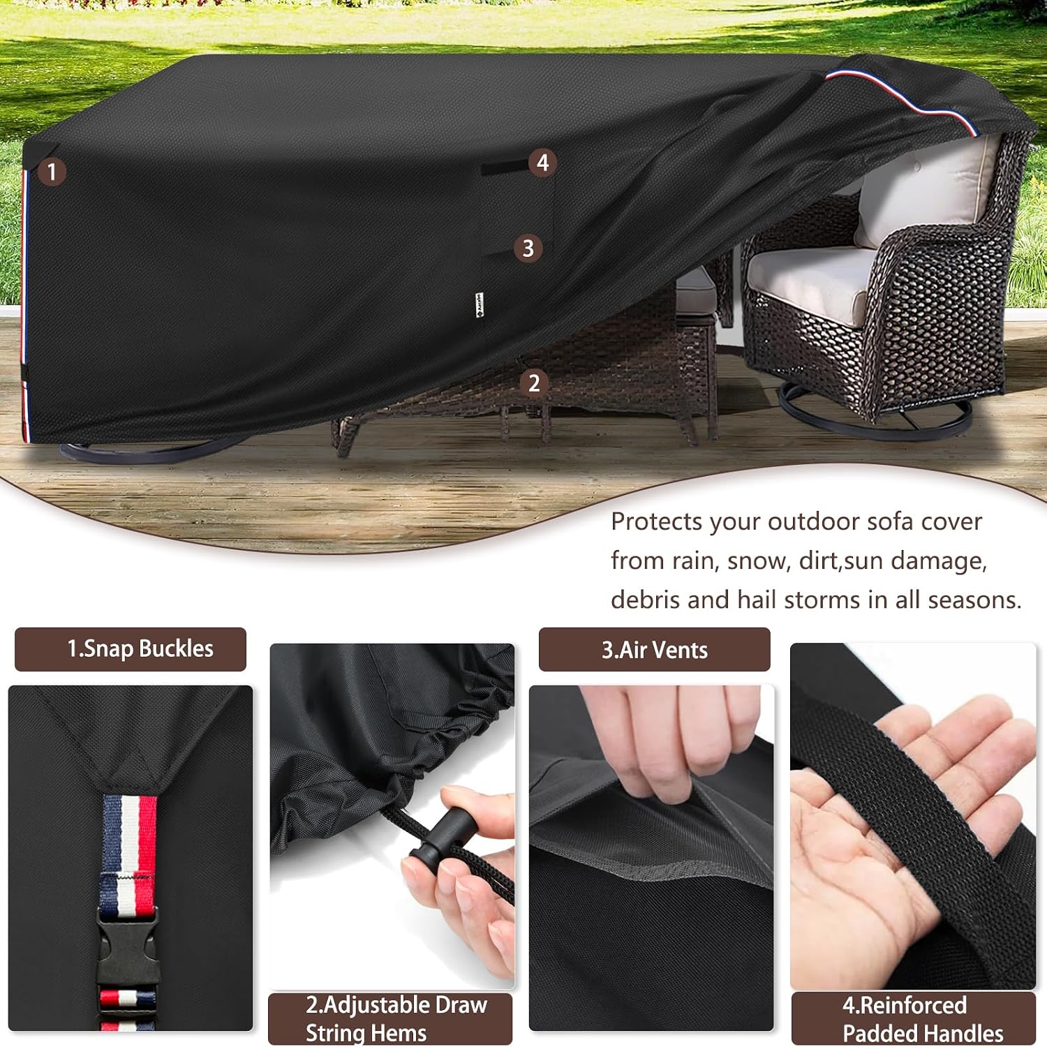 Patio Furniture Cover for 5 Pieces Set-Waterproof 600D Oxford Fabric Cover for 5 PCS Outdoor Sets Wicker Metal Couch Rocking Glider Swivel Chairs Ottomans Sectional Sofa Dining Chair Black