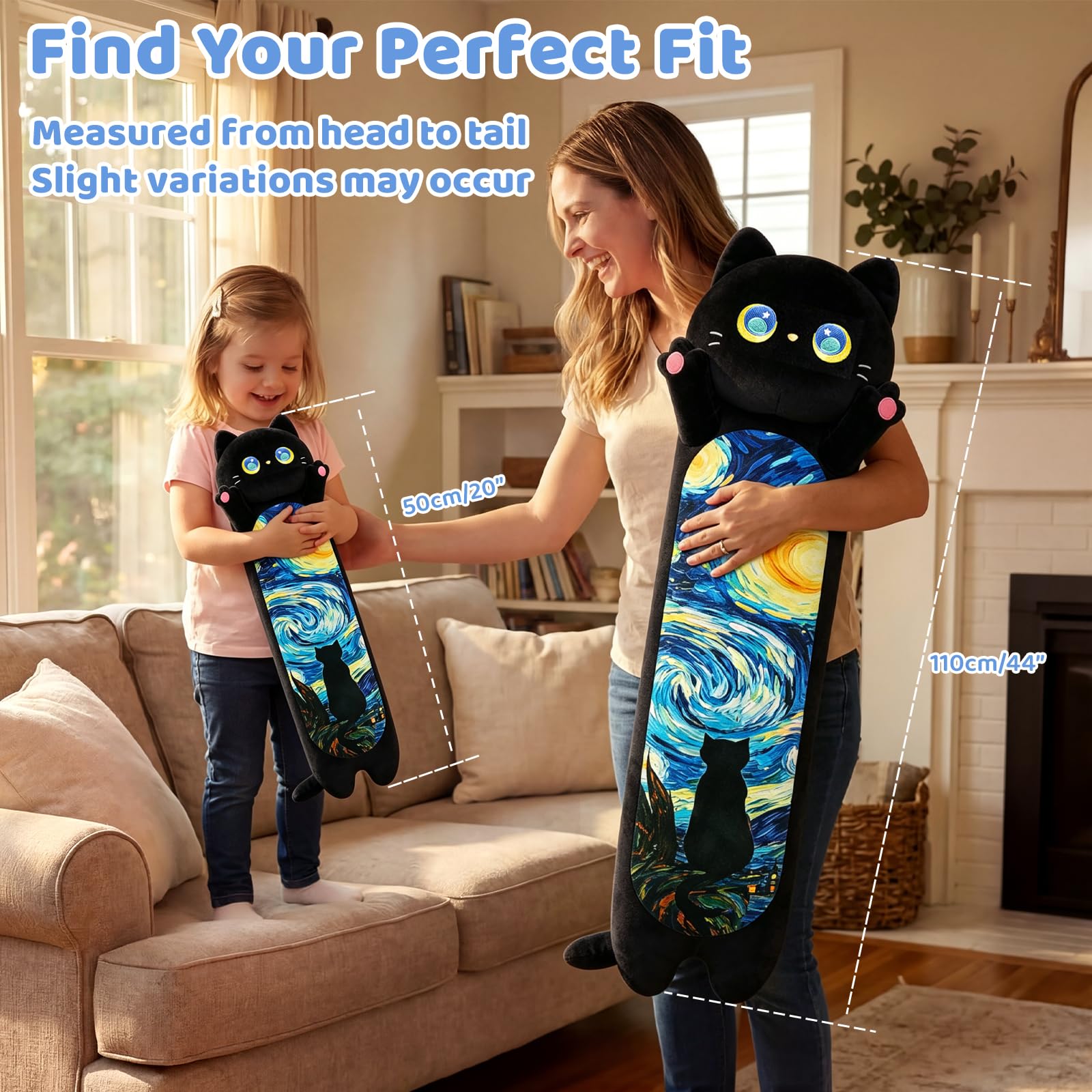 Mewaii Peluche Gatto Cuscino Lungo per Bambina 110CM Pupazzo Kawaii Giocattoli Gigante Abbraccio Morbido Cuscino Giocattolo Compleanno Regali per Lei Ragazza