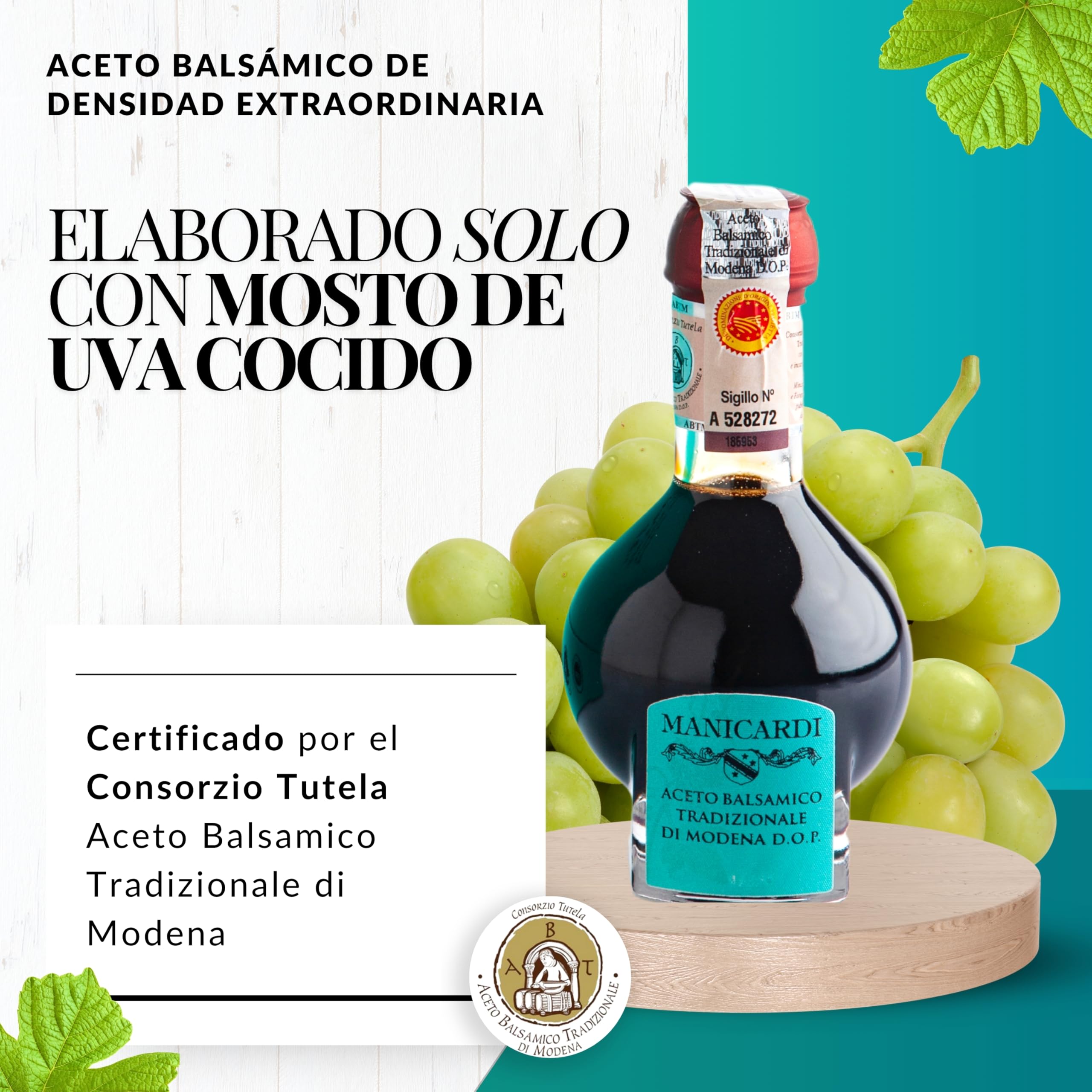 MANICARDI Vinagre Balsámico Tradicional de Módena DOP Afinado - Envejecido 12 Años - Perfecto para snacks, pasta, verduras, aliños para ensalada y carne - Producto en Italia, 100 ml