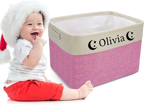 Caja de juguetes personalizada para niños con nombre e icono, contenedor de juguetes rectangular con asas para niños, bebés, niños y niñas, canasta disponible en Yaxa Venezuela