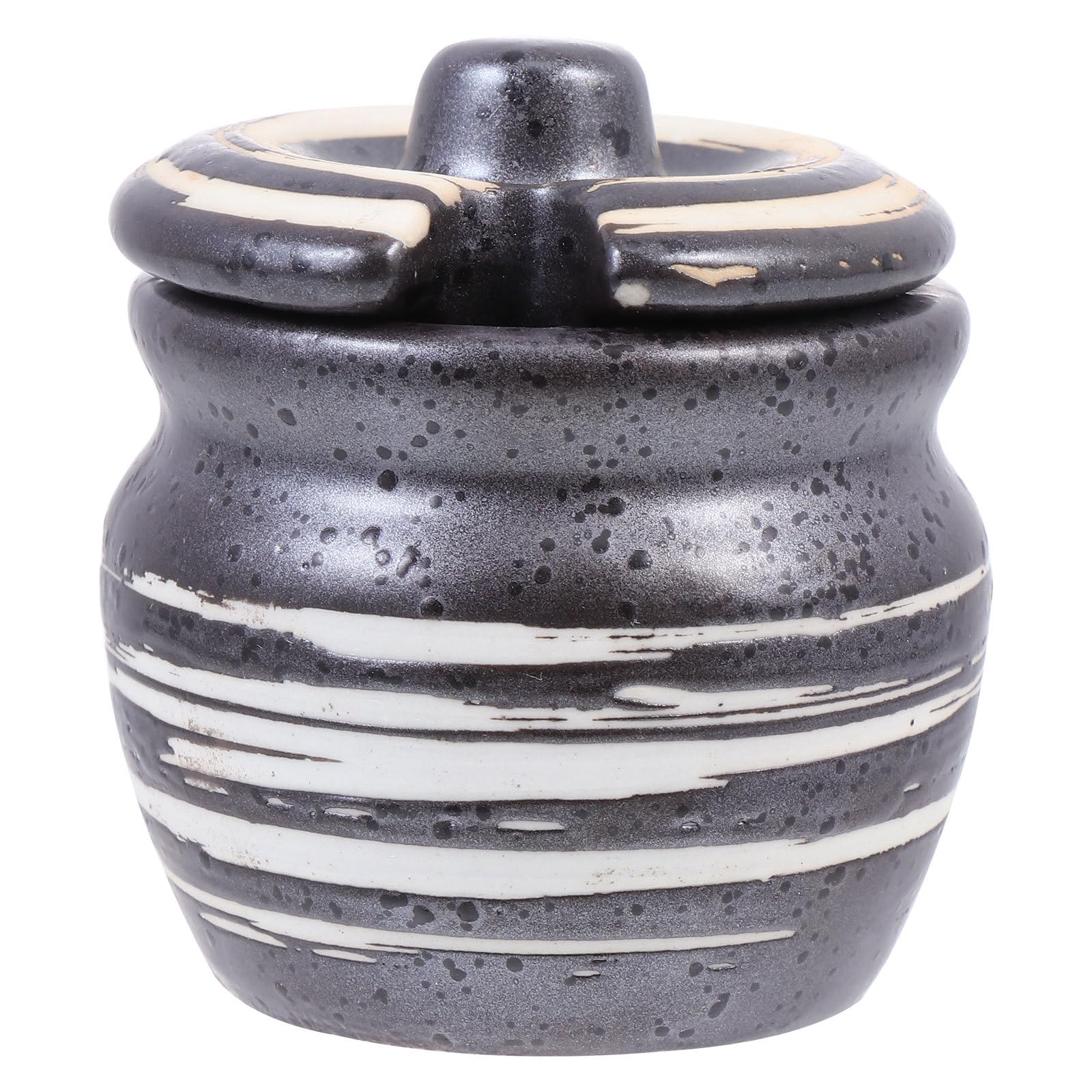 Veemoon Ceramic Condiment Pot with Lid and Spoon Small Mustard Seasoning Holder Japanese Sushi Candy Cup Kitchen Storage for Dining and Entertaining
