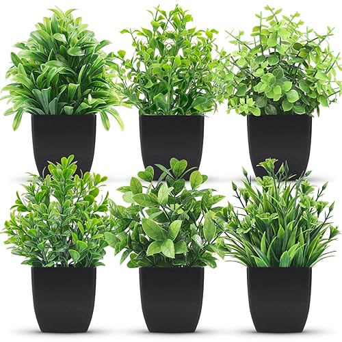 Der Rose 6 Pack Fake Plants Mini Artificial Plants for Home Office Farmhouse Bathroom Shelf Decor Indoor - Green - 6