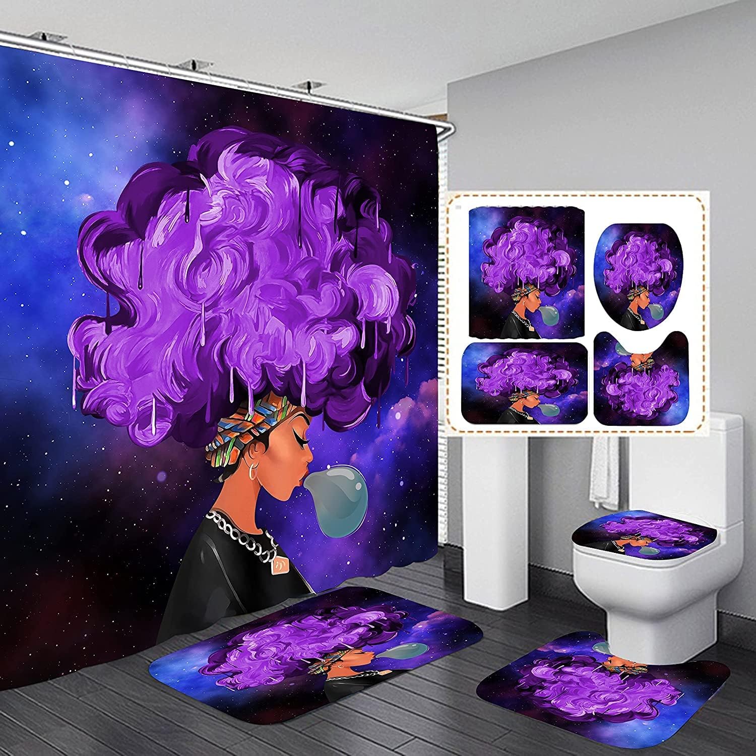 African American Shower Curtains for Bathroom, Black Girl