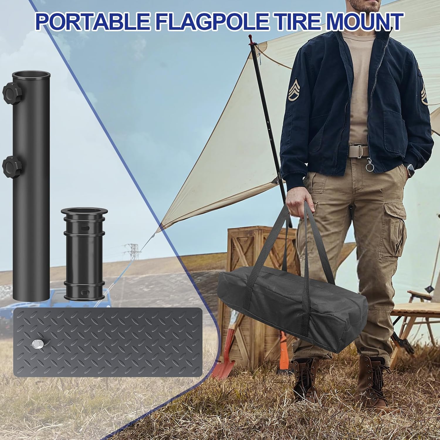 Flagpole Tire Mount（1.8"-2.48",Antenna Pole Mount,Portable Metal Flag Pole Wheel Stand Tailgate Tire Mount Antenna Stand Fits for Cars RVs Truck Camping Tailgating and Outdoor Party Events - Image 5