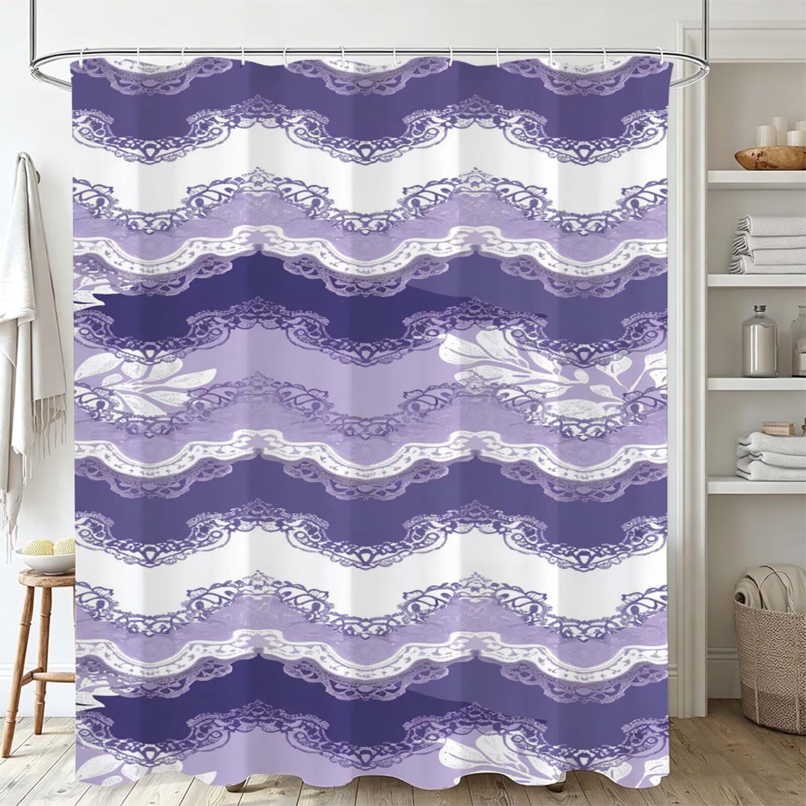 viola chiaro Tenda Doccia 230x180cm, Tenda per Doccia Tessuto Poliestere Impermeabile Asciugatura Rapida con 12 Anelli, Tende Finestra Bagno e Vasca Pieghevole Shower Curtain Semplice J-596