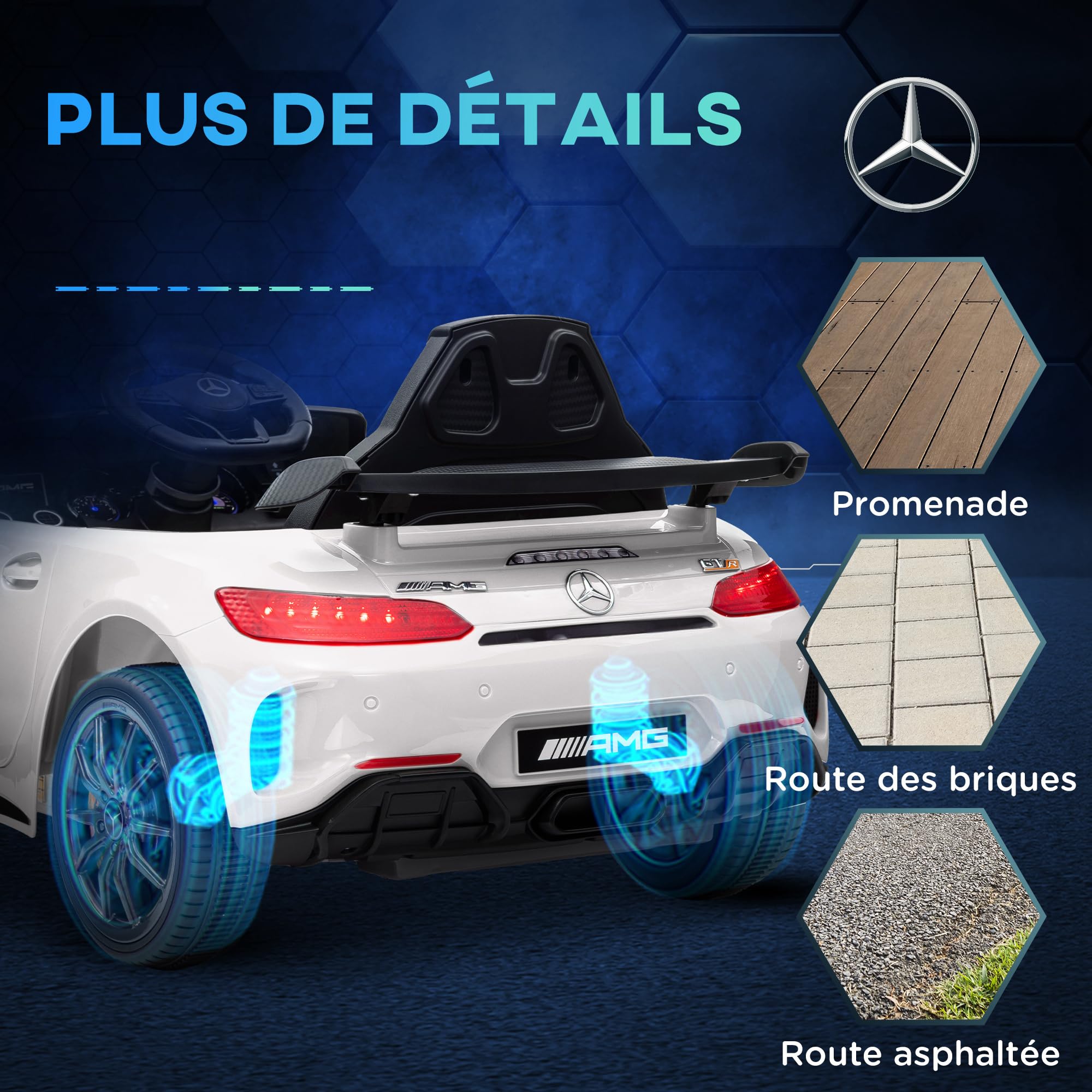 AIYAPLAY Voiture Électrique Enfants Mercedes-Benz AMG GTR 12V Blanc | sous Licence, Télécommande 2,4G, Max. 5 km/h, Véhicule Électrique Enfant, Phares, Klaxon Et MP3, Blanc