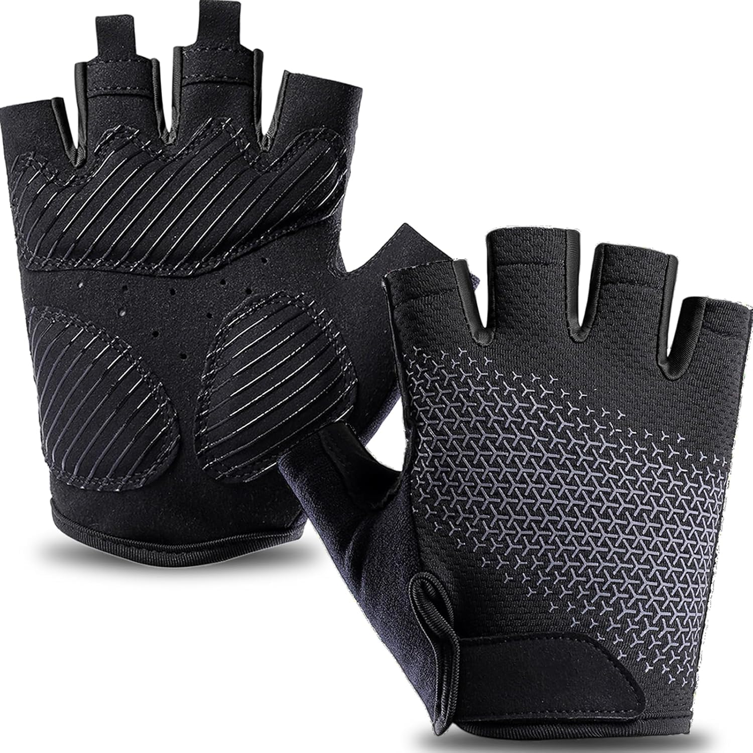 Cycling Gloves for Men Women Padded, Half Finger Road Mountain Bike Gloves, Shock-Absorbing Anti-Slip Breathable Sports Gloves for Bicycle Riding, Motorcycle, Rowing, Gym