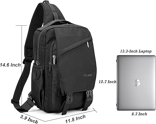 Miniatura 6 de NICGID Mochila tipo bandolera de 13.3 pulgadas y 14.1 pulgadas, bolsa cruzada para computadora portátil, mochilas de hombro en el pecho, para viajes