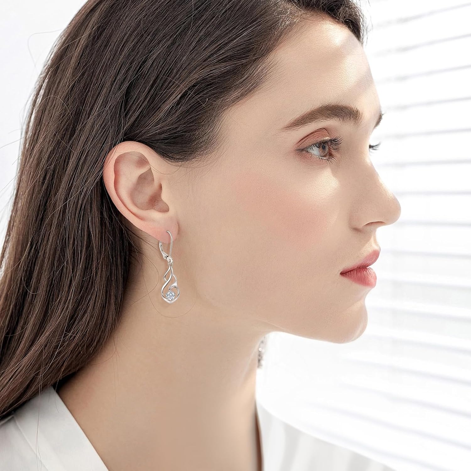 Women Earrings,925 Sterling Silver 5A Cubic Zirconia Dangle Drop Earrings with Birthstone for Her - Image 4