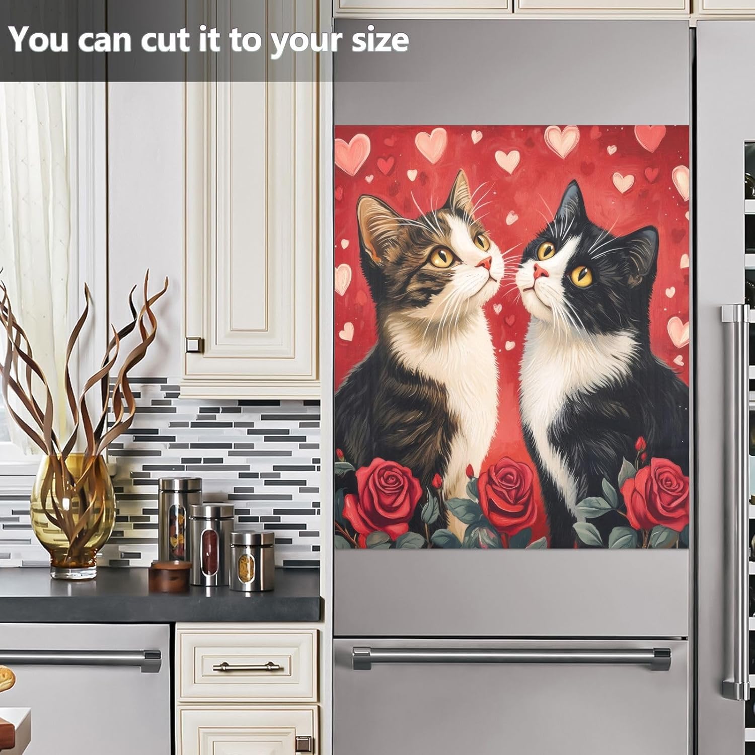 Valentine's Day Cat Dishwasher Magnet Cover, 23x26 Inch Decorative Front Dishwasher Cover Sticker, Home Decoration for Kitchen Appliances