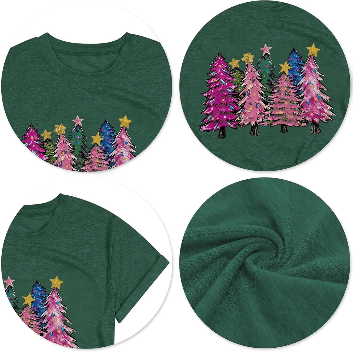 Christmas Shirts for Women:Merry and Bright Shirt Xmas Tree Casual Short Sleeve Tee Tops - Image 5