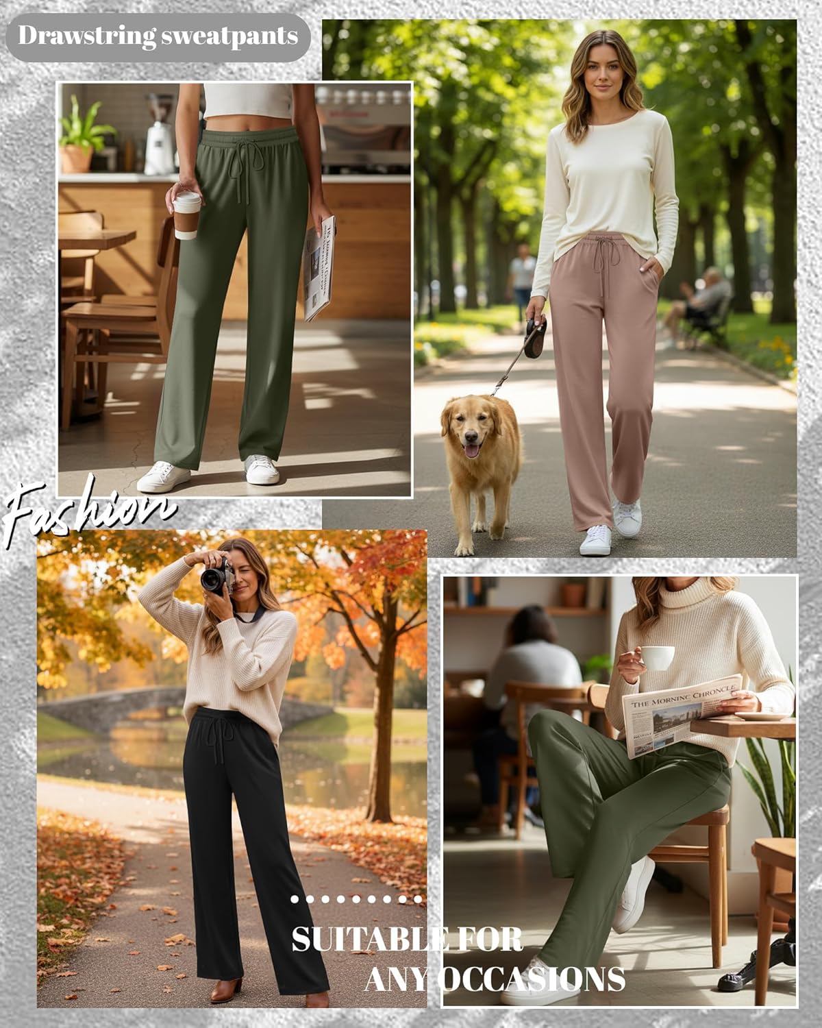 3 Pack Women's Wide Leg Yoga Pants, Casual Drawstring Sweatpants Elastic Waist Loose Lounge Pants with Pockets - Image 4