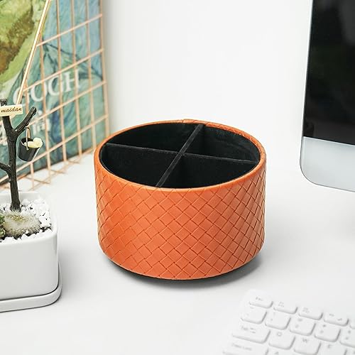 Miniatura 6 de Hennaja Organizador redondo de cuero para suministros de arte, soporte para control remoto, giro de 360 grados, soporte multifuncional para lápices,