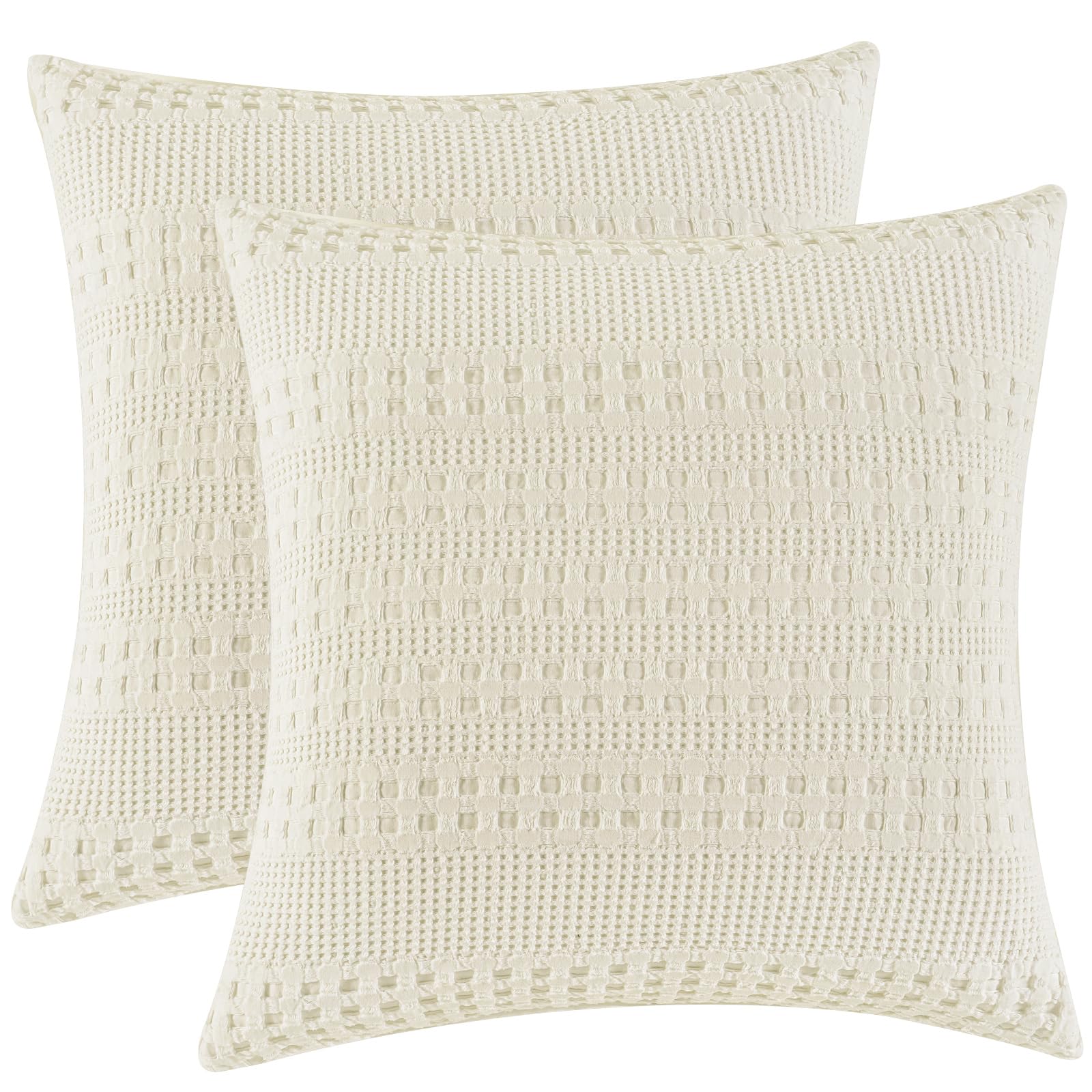 phf 100% cotton waffle weave euro sham covers, 2 pack 26" x 26" bed pillow covers for elegant home decor, no filling, luxury aesthetic soft euro pillow cases for bed, ivory