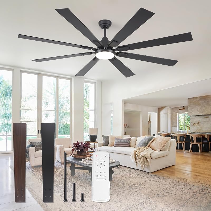 72" Ceiling Fans with Lights for Patio, Living Room, Remote | High CFM Powerful Airflow, Quiet DC Motor, 24W 3 CCT LED, Indoor/Covered Outdoor, Dual-Finish, Damp Rated, Black