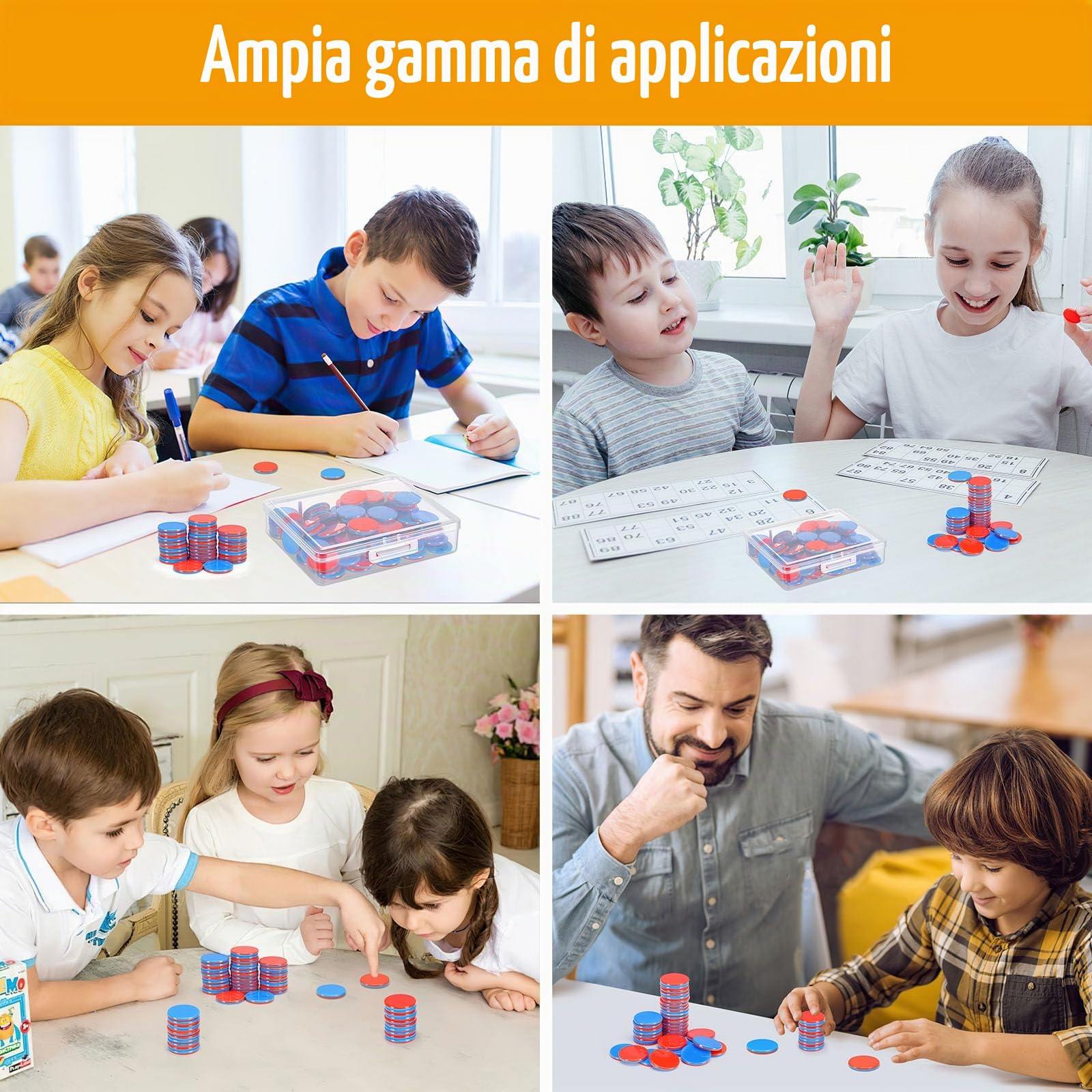 Gettoni reversibili in plastica rossa e blu per scuola primaria, contatore aritmetico con scatola
