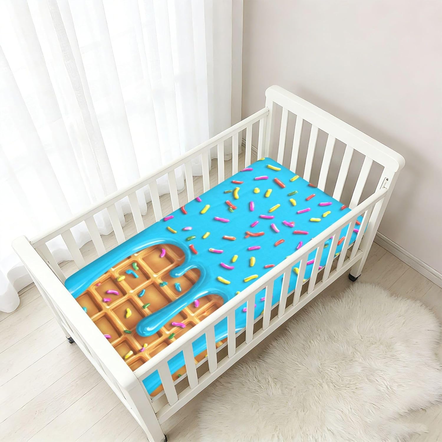 Blue Ice Cream Cartoon Crib Sheets Soft Breathable Fitted Cotton Baby Crib Sheets Mattress Cover for Girl Boy, 52" x 28" x 9"