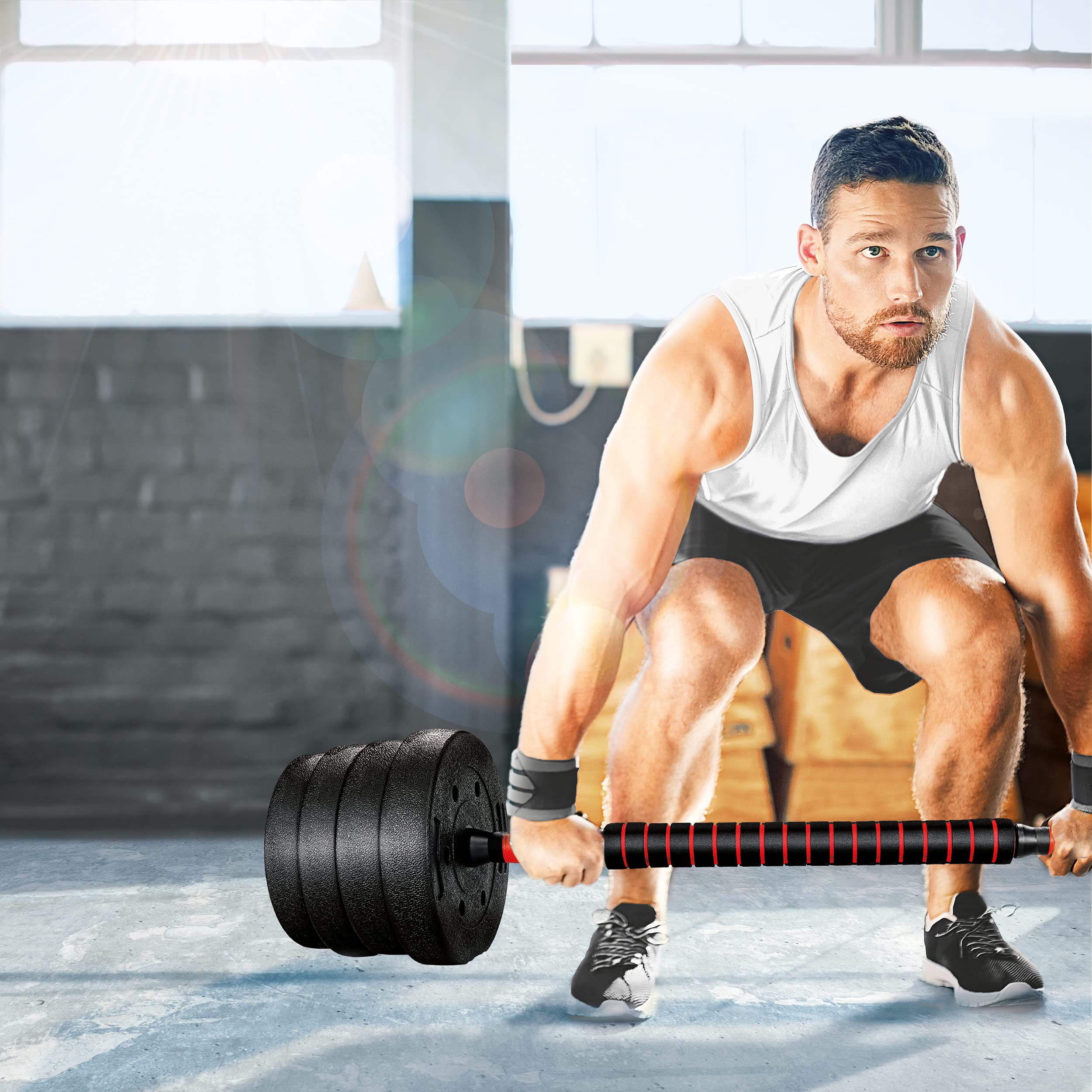 RE:SPORT Zestaw hantli 2 w 1 15 kg | zestaw hantli regulowanych | hantle krótkie i długie | zaciski gwiazdowe i rura łącząca