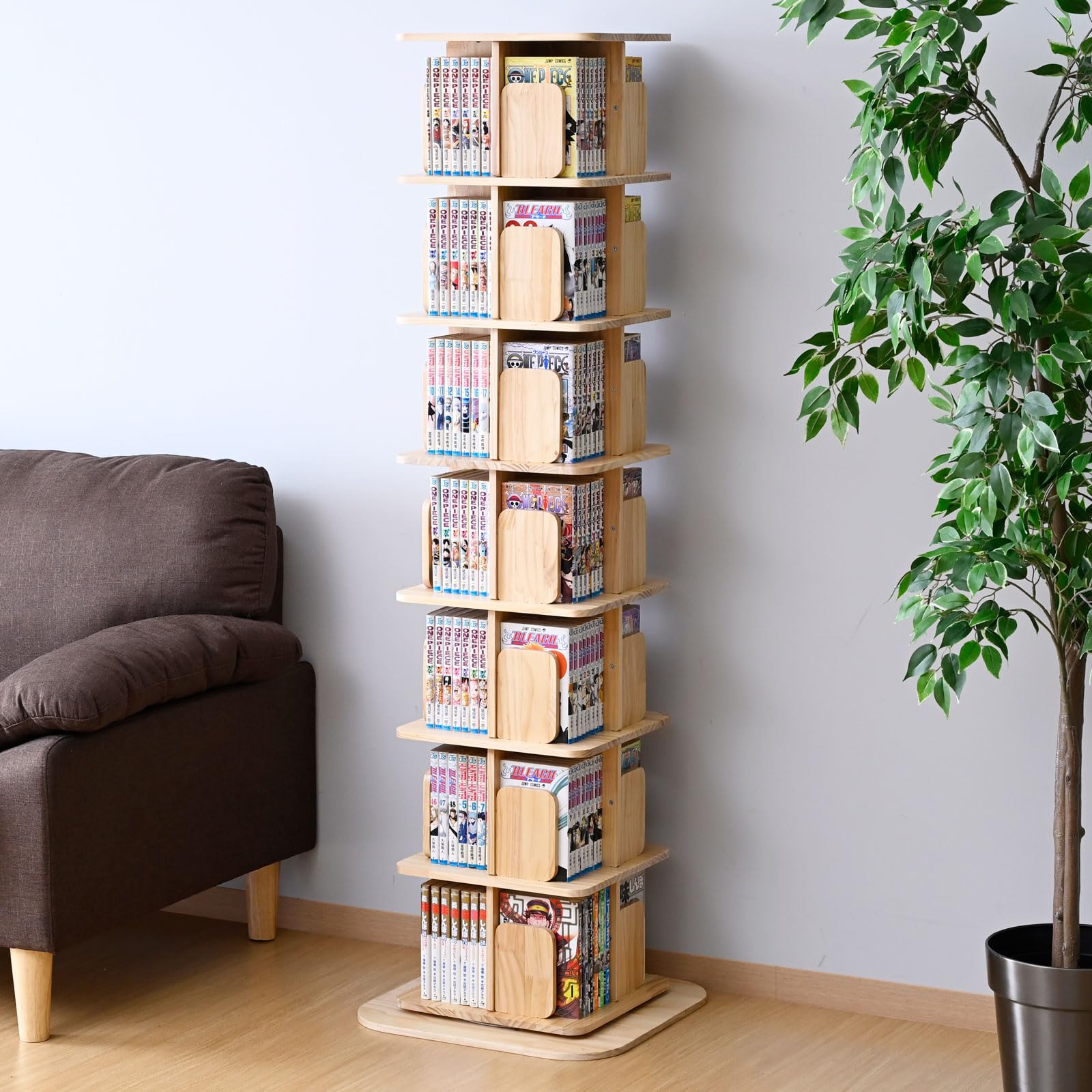 色:ナチュラル_サイズ:2段】[山善] 本棚 (回転式本棚) 絵本棚 天板に物 