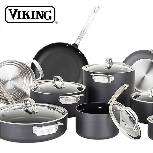 Miniatura 6 de Viking Olla antiadherente, 8 cuartos de galón anodizada dura olla de sopa antiadherente con tapa de vidrio, gris