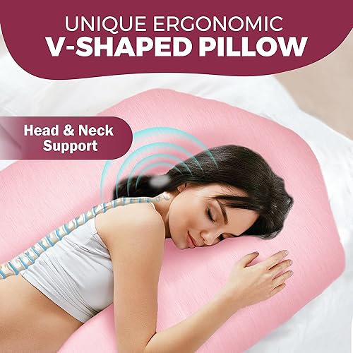 Miniatura 9 de PILLANI Almohadas de embarazo para dormir, almohada de cuerpo completo en forma de V C con funda extraíble, almohada de maternidad refrescante de 57