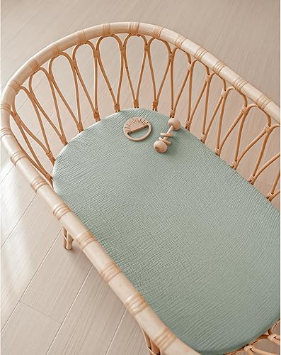 Miniatura 5 de Konssy Paquete de 2 sábanas bajeras de muselina para bebé niña y niño, suaves y transpirables, aptas para moisés, cuna, cesta de moisés ovalada,