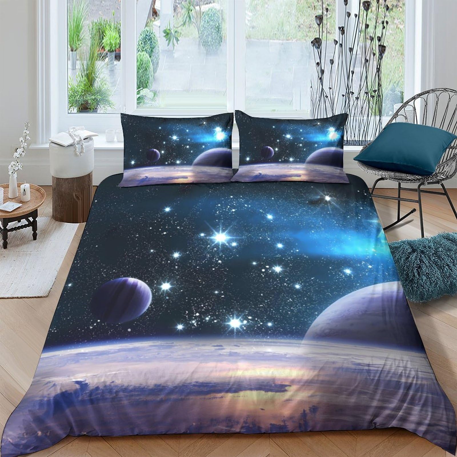 GPLZQXKJNH 3D Printed Galaxy Starry Sky Duvet Cover Set Microfiber Soft Breathable Cosmic Nebula Bedding with 2 Pillowcases Single（135x200cm）