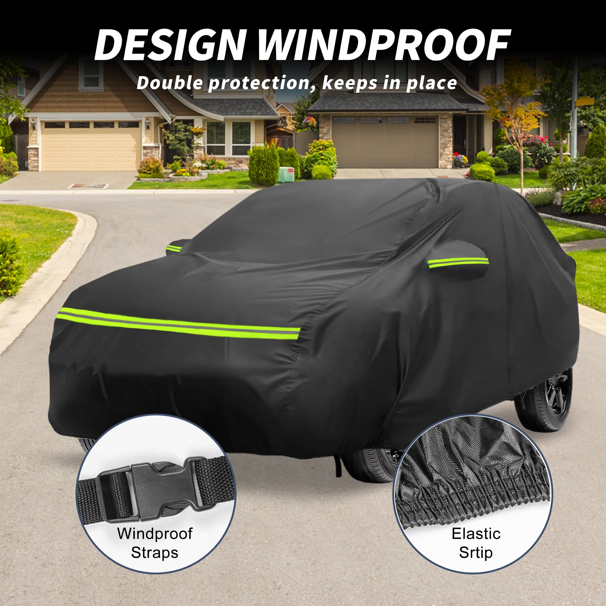 A ABSOPRO Autoabdeckung Für Mercedes-Benz GLC 15-23 1Pc | Schwarz, 210D-PU, Outdoor Vollabdeckung, Wasserdicht, Sonnen Und Regenschutz, Mit Fahrertür-Reißverschluss