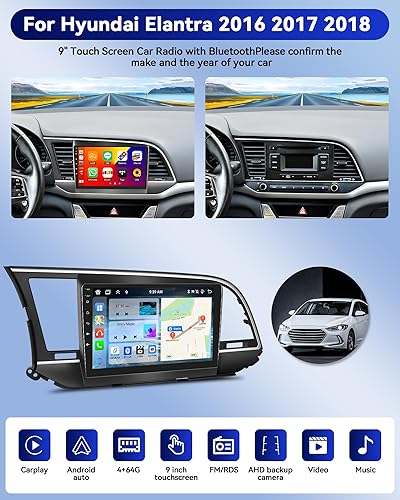 Miniatura 10 de Radio estéreo de coche para Hyundai Elantra 2016, Android 11 estéreo de coche con CarPlay Android Auto, pantalla táctil de 9 pulgadas con Bluetooth,