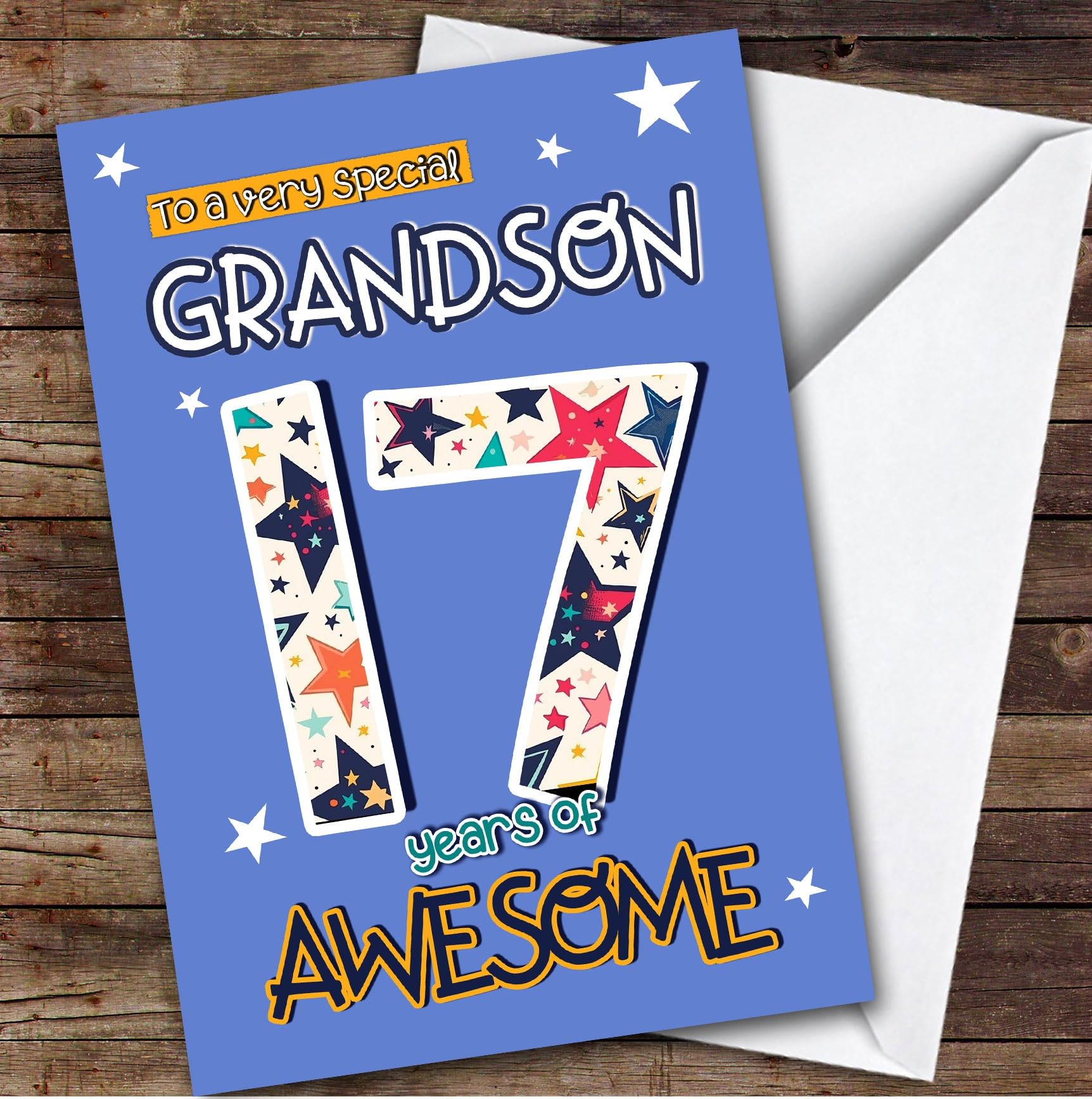17th Grandson Stars Teenager Boys Custom Personalised Birthday Card - Personalised Birthday Card For 17th Birthday, Custom Birthday Card
