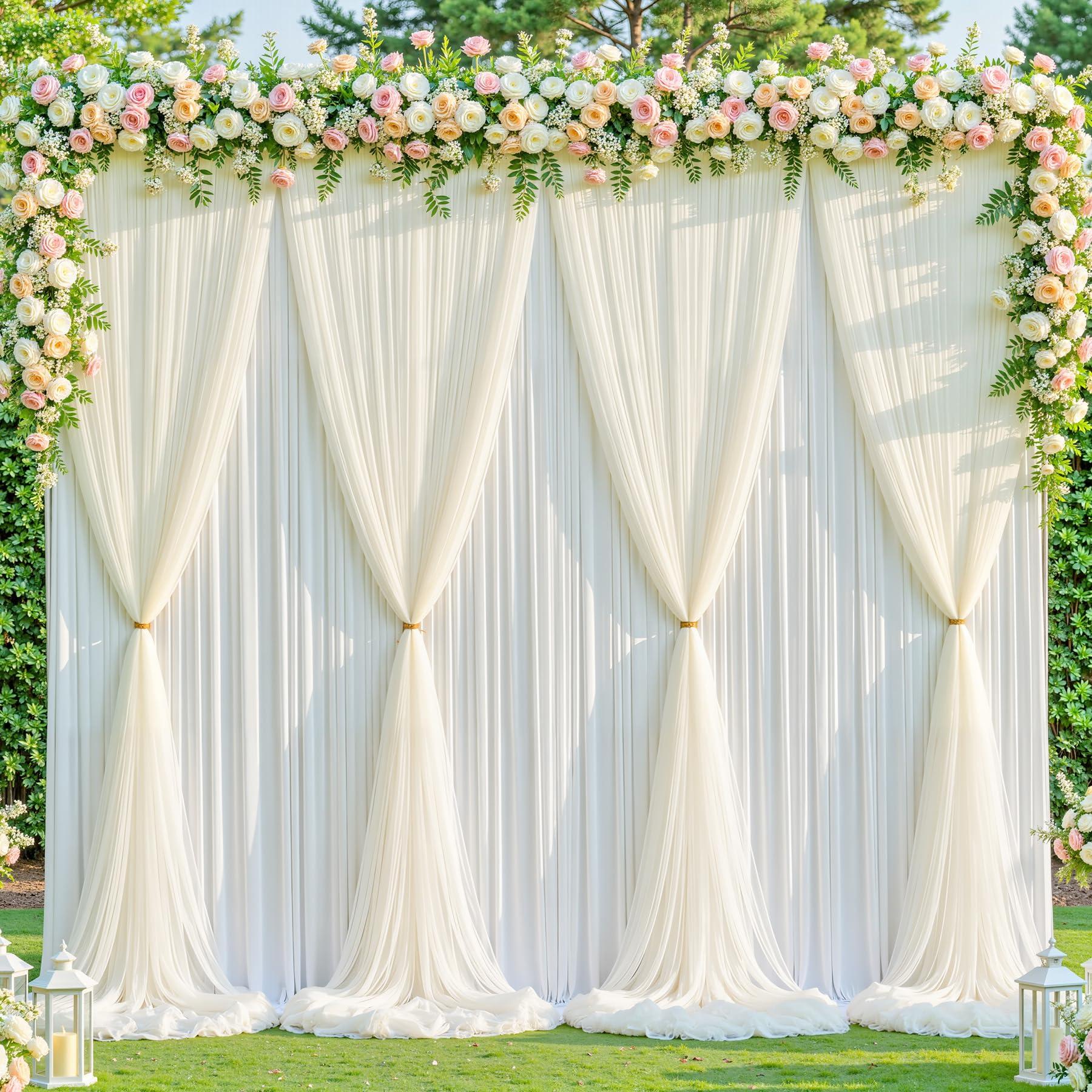 Photo 1 of Ivory Tulle Backdrop Curtain for Parties Wedding,10ft x 10ft Wrinkle Free Curtain Backdrop,2 Layer Drapes for Backdrop,Polyester Wedding Back Drop for Bridal Shower Birthday Baby Shower Photography